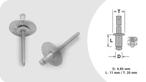 (0010) RIVETTO ALLUMINIO 4.8x11 TESTA MOBILE RENAULT Pz 25